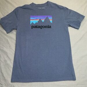 Patagonia T-Shirt Men's Small Navy Blue Short Sleeve Logo Responsibili-Tee